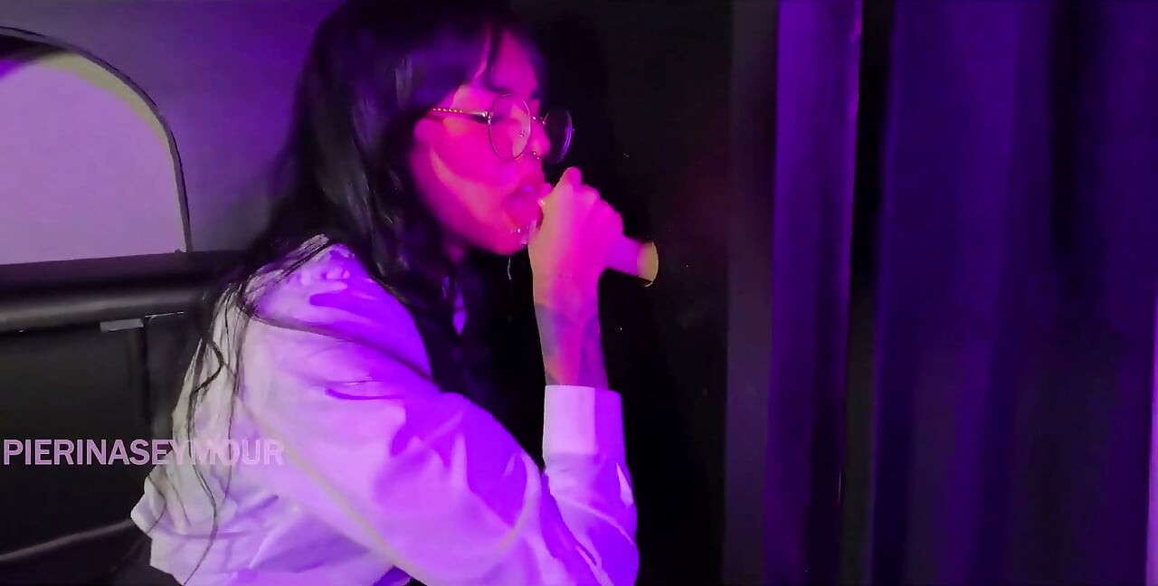 Brunette with Big Ass Gets Two Dicks in Glory Hole