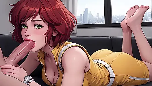 Breaking News: Busty Redhead Reporter in Yellow Jumpsuit, Glossy POV (AI-Generated)