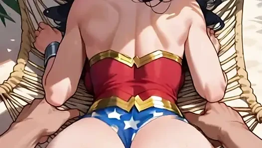 Wonder Woman, with her perfect body and big tits, gets fucked on the beach