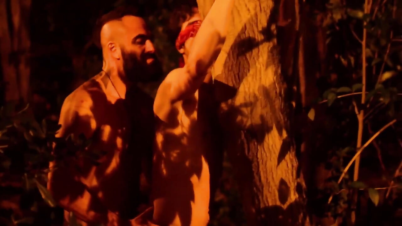 Sub Is Restrained and Used by Bearded Master in a Public Park.