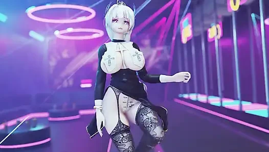 [mmd] Marionette brilian hitam dan putih erotis menyenangkan daging biarawati urinal pola cabul thong putih macan vagina