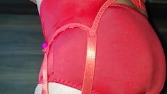 Cuming Into My Red Nylon Granny Panties, with Vibrator