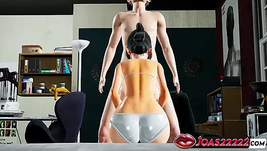 Ayaka si gadis Jepang dengan animasi 3d lagi asik nyepong kontol besar, ngocok kontol, dan toketnya dicrot sperma sampai banjir