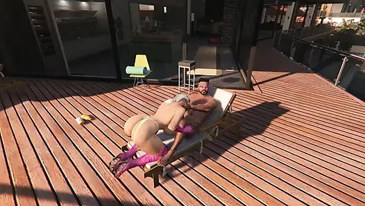 GTA V Big Booty Lady in pink gloves destroys Franklin Part 3