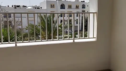 Handjob at Hotel Balkony in Tunisia Hotel. Jerk off to Young Perfect Body