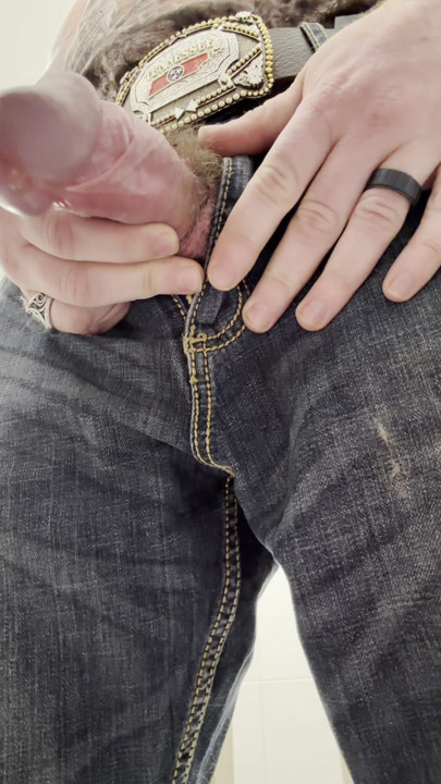 Pissing, showing hard dick at public urinal