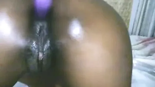 Black girl fucks her holes with toys