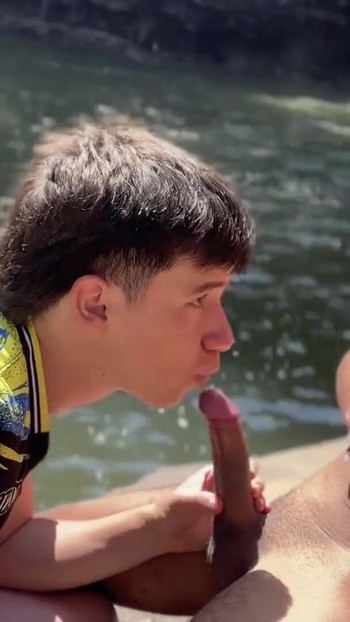 Captivating moment from "This boy likes to be sucked outdoors"