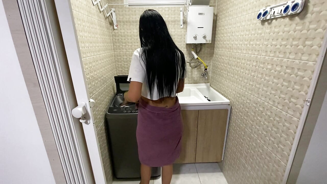 This beautiful skinny girl loves to suck my cock and I fuck her in the laundry room until she orgasms.