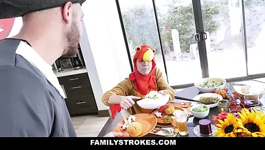 Horny milf & teen thanksgiving orgy with stepson & stepdad