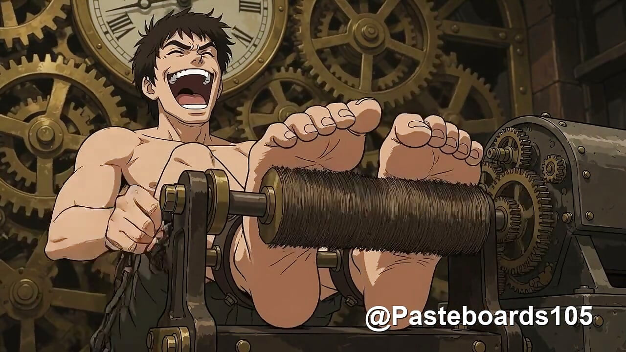 Stocks And Spinning Brushes - 筋肉質な男たちが足裏責めで笑いながら悶える（2Dアニメ）