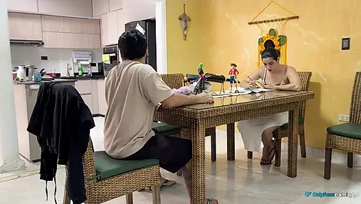 I fuck my wife's daughter in front of her and she joins the sex!