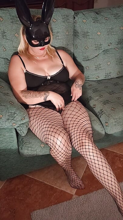 Hot sexy blonde in fishnet