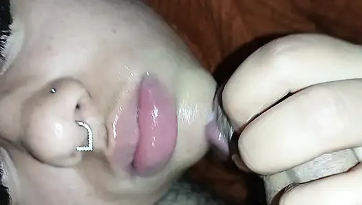 CUM FACIAL,SHE LOVES TO GET ALL THE CUCKOLD'S DELICIOUS AND HOT CUM