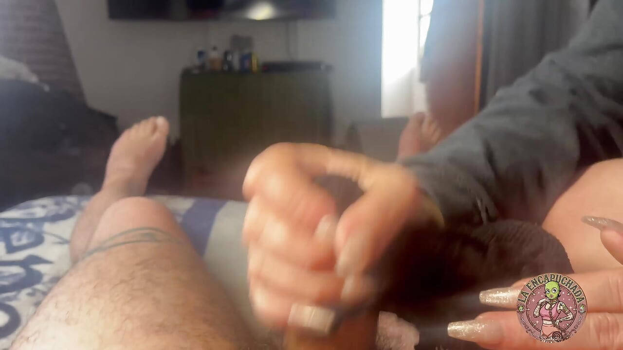 Fast Fishnets handjob with pounding cum