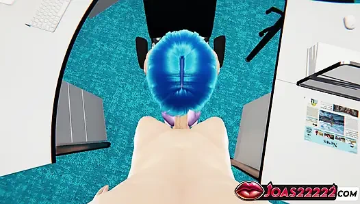 Büro-schlampe elisa in 3D Animation - Handjob streicheln für großen schwanz, schlampiger blowjob mit stöhnen und Footjob-Fetisch