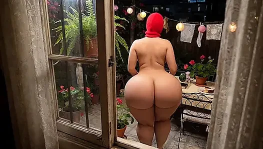 Mädchen mit dickem arsch in engen gelben leggings im garten ausspioniert