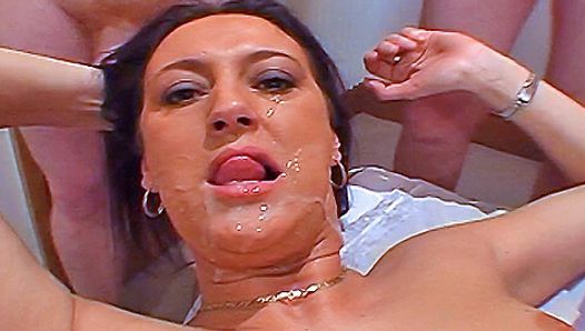 Mature Jo feeds on man cum