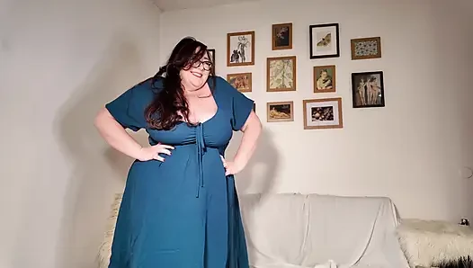 Busty Brunette BBW MILF Teases in Sexy Flirty Dress