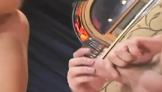 Busty Blonde MILF Stuffs Pussy with Huge Red Dildo Then Gets Pounded