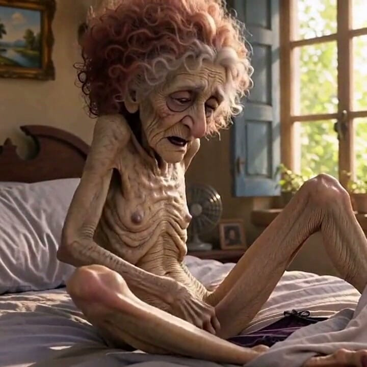Very Old Widow Masturbates Her Wrinkled Pussy Alone and Craves a Huge Cock