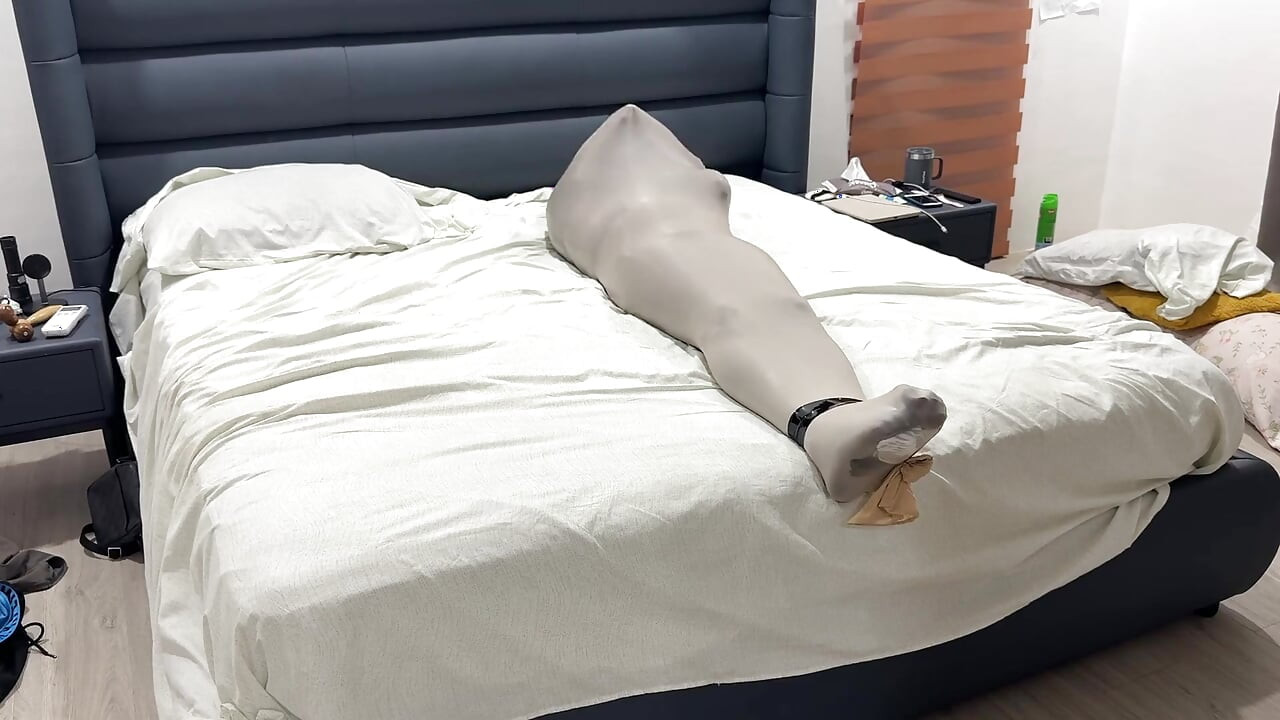 Mummified in Pantyhose Cocoon Vulnerable Encased Inside Nylon