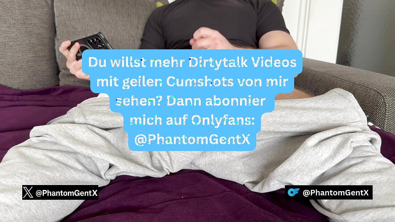 グレーのスウェットパンツを履いたドイツの少年が太いペニスをオナニーし、うめき声を上げる射精 - PhantomGentX