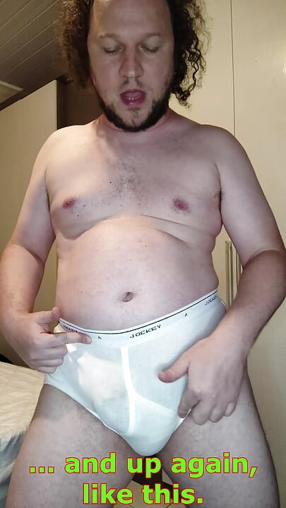 Verbal tease and cum in white Jockey Y-front full rise briefs