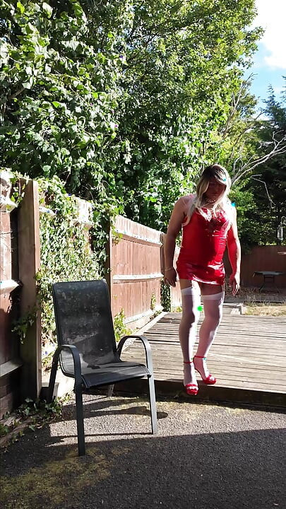 Sexy Crossdresser kellycd2022 in my red sexy pvc dress and stockings