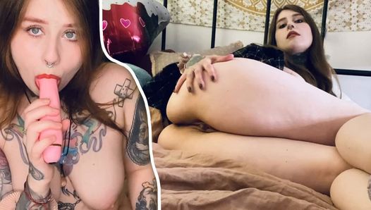 INTENSE ORGASM! Tattoo babe with BIG TITS fucks herself!