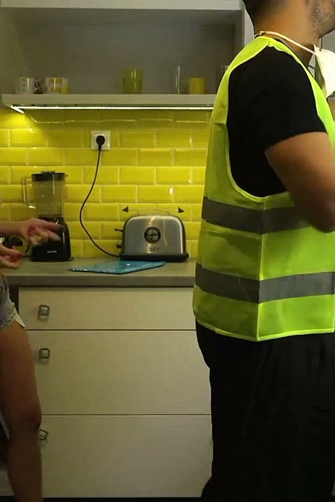 Hi-vis Worker Pounds Tattooed Blonde on Hotel Bed
