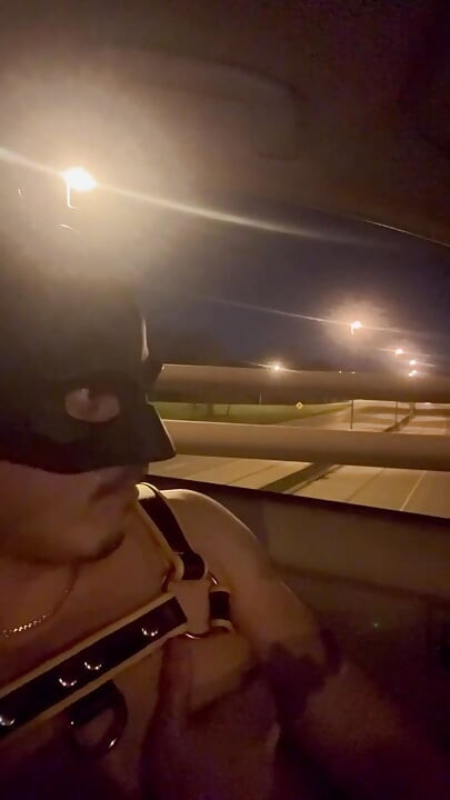 Almost Caught: Leather Muscle God’s Risky Bridge Flex & Stroke