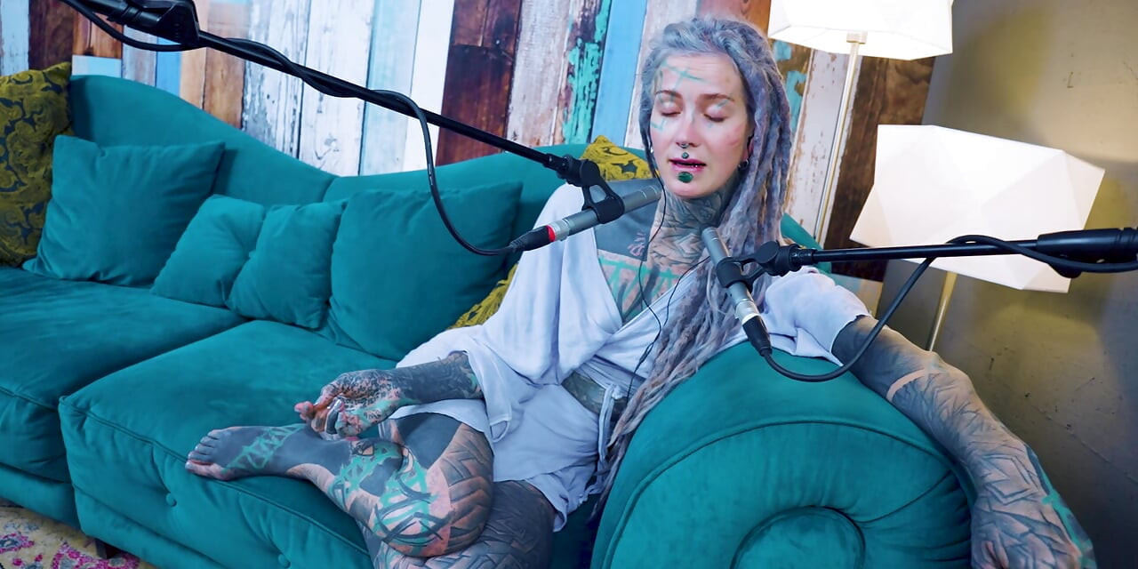 I talk about U - uncomfortable - ASMR podcast SFW talking goth skinny girl dreadlocks tattoo model inked girl
