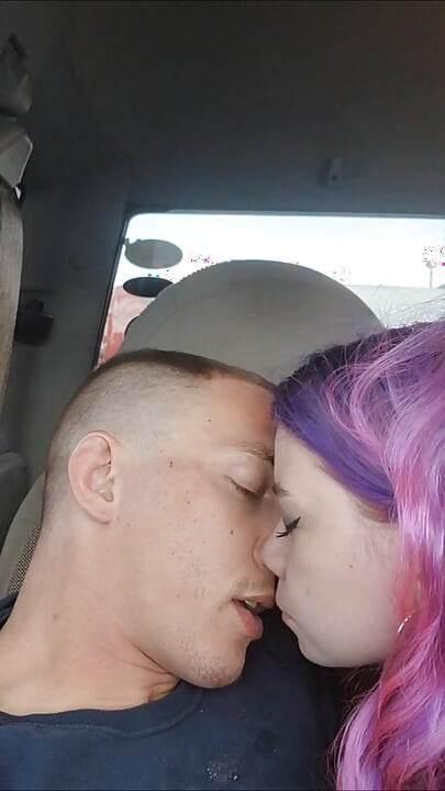 Sexy alt girl gives a risky public blowjob in the car