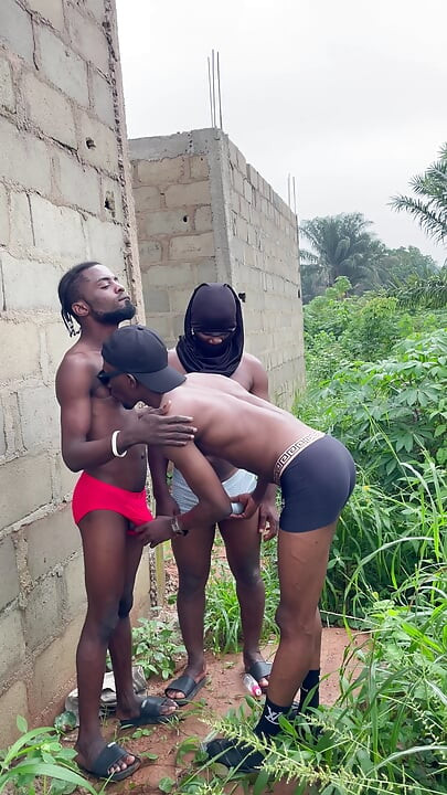 Huge threesome gang fuck inside an uncompleted building