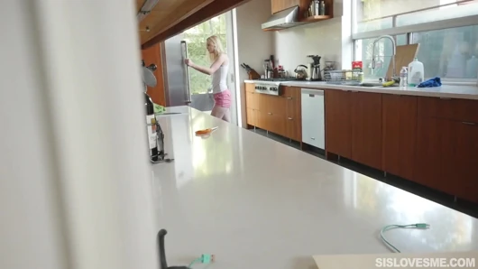 Cute blonde stepsis gets caught and fucked