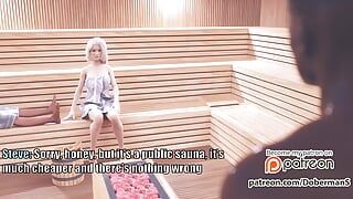Dobermans Pamela Episódio 04 Prostituta infiel fodendo com um enorme pau preto monstro na frente de seu marido corno na sauna