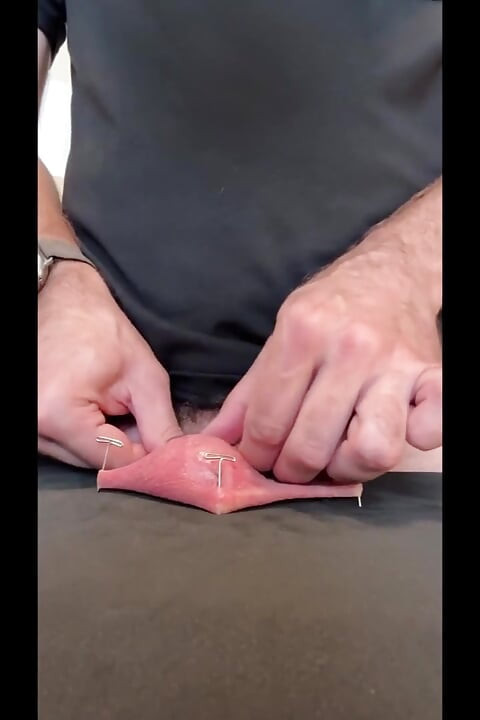 Cumming with needles in my cockhead and sack