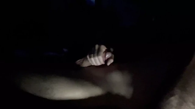 Stroking my big white cock next to wife
