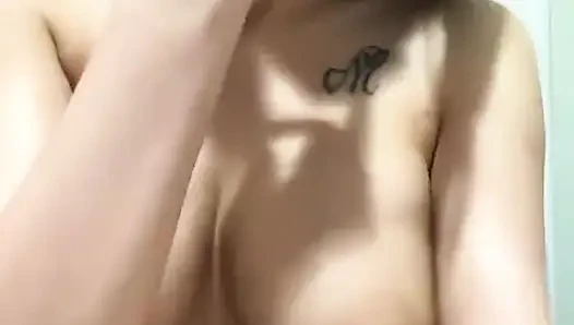 Sucking a big dildo and fucking with it