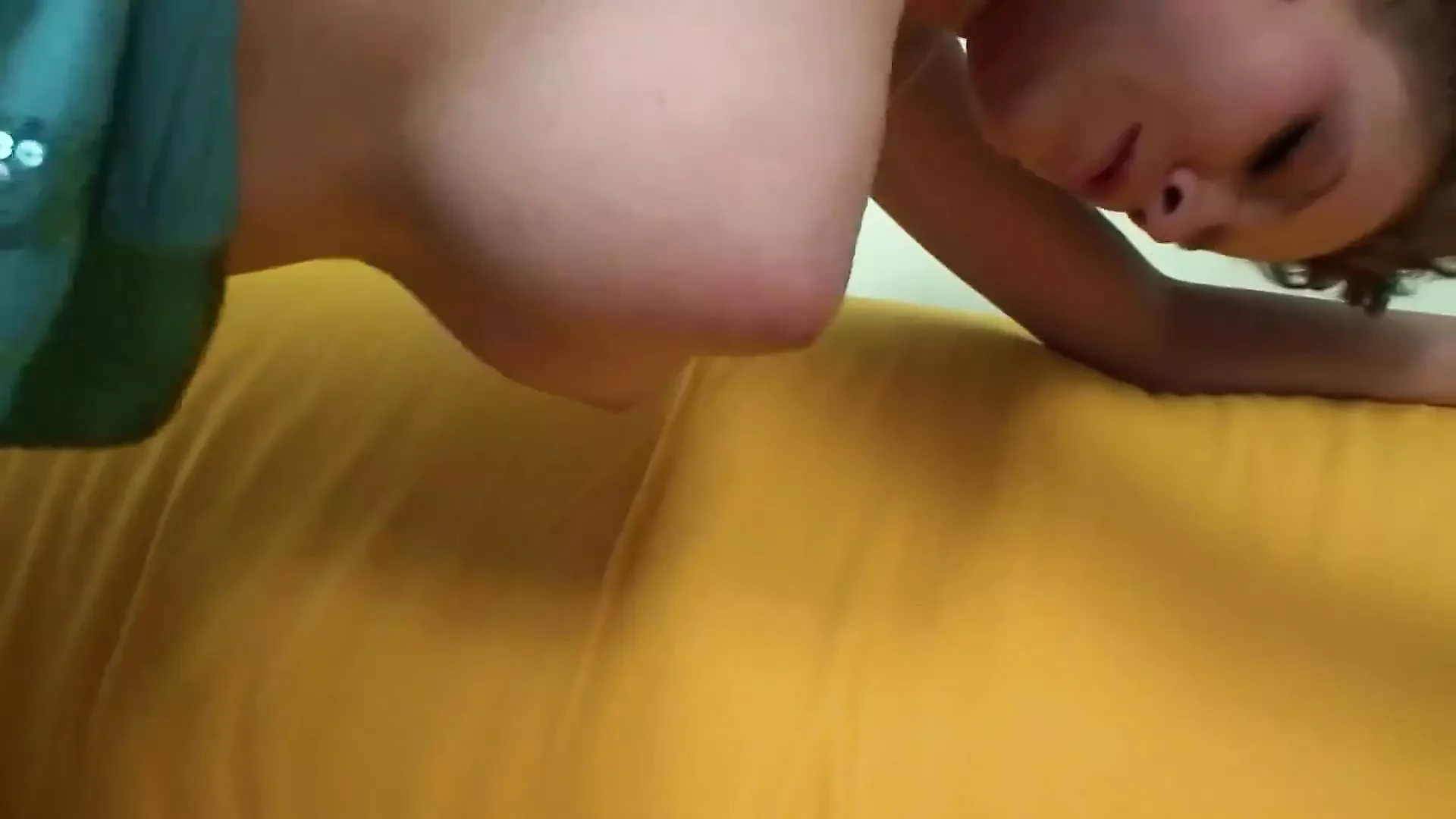 Gorgeous brunette gets cum on tits by hard cock
