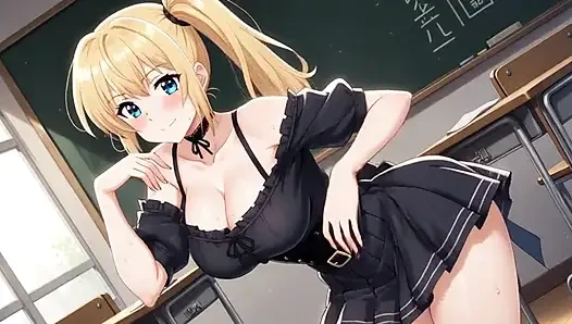 Busty Blonde Student Strips and Moans in Class