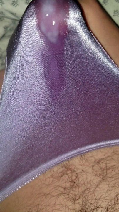 Cumming in a new satin thong
