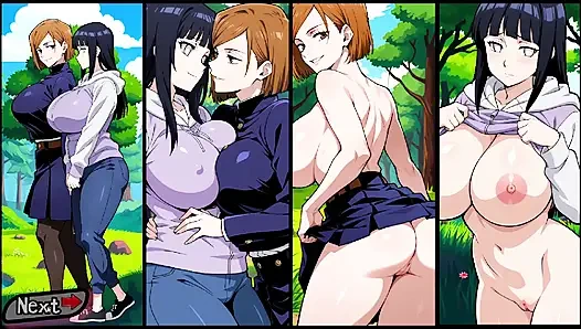 Lezbiyen sahnesi - jujutsu kaisen'den Hinata Hyuga ve Nobara'yı sikiyor