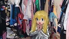 Kigurumi, geschichtetes Atemspiel Cosplay, glänzendes silbernes Kleid, PVC