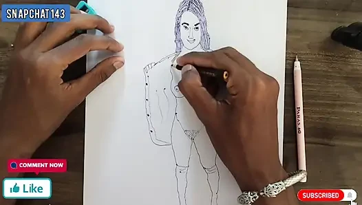 Istri India menjahit pada mesin tetapi dia juga memiliki pemikiran lain.
