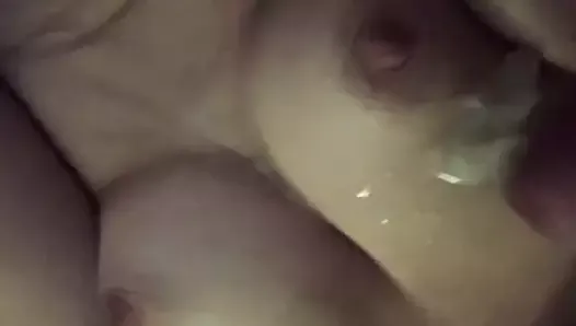 Husband cuming on my tits