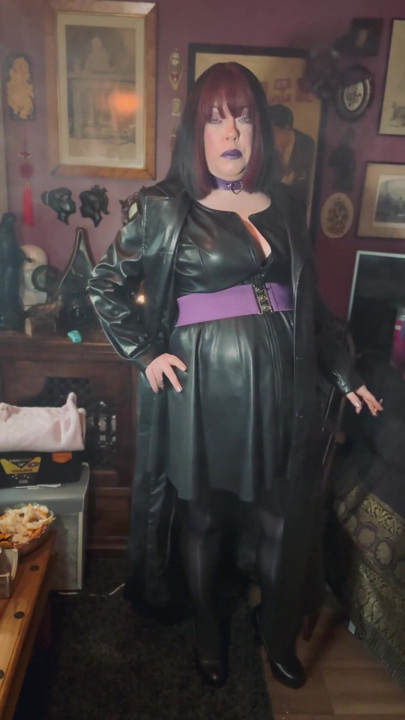 Smoking Mature, Tina Snua Smoking A Cigarette In A Full Length Leather Coat - Smoker | Clip 1