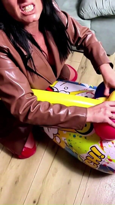Dominant Leather MILF with Giant Inflatable Hammer. Doggy, Cum Play and Popping | Clip 2