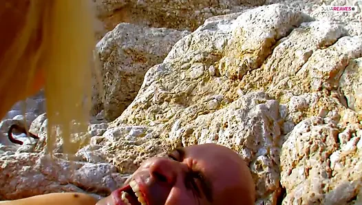 Fucking with the blonde girlfriend by the sea in the cliffs